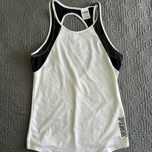 PINK Victoria's Secret White and Black Racerback Tank Top